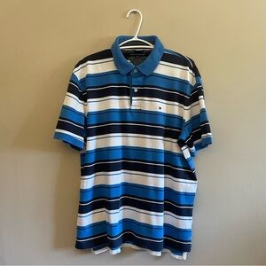 Vintage Tommy Hilfiger Men's Polo with Blue & White Stripes
